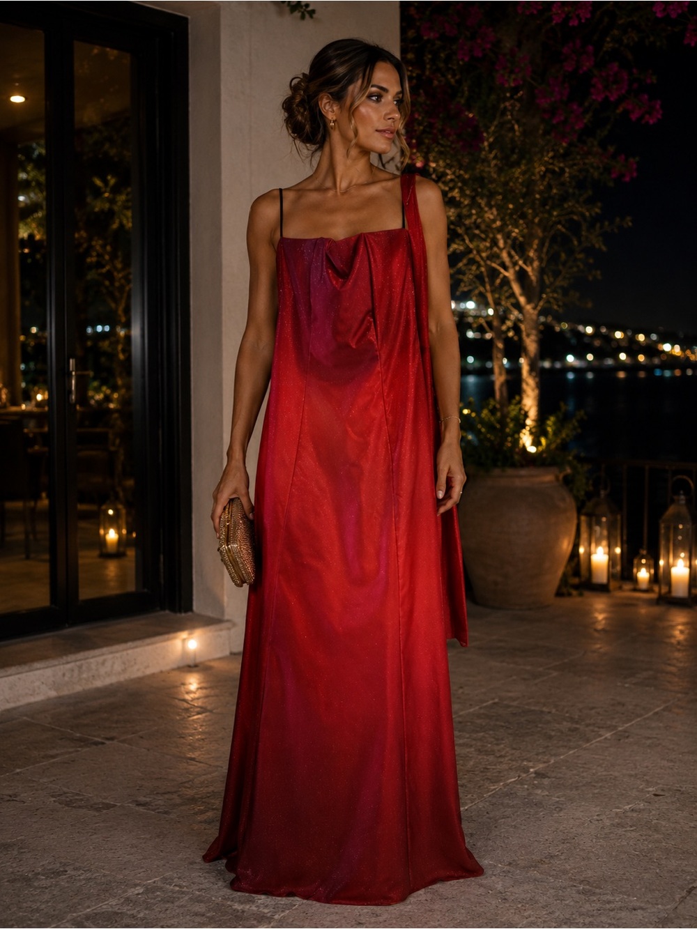 Y2K Women's Red Satin Evening Gown - Elegant Cocktail Dress